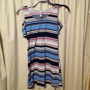 A striped summer dress with lowered sleeves